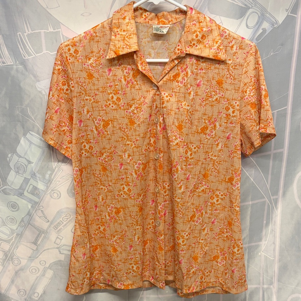 Source Unknown Orange and Pink Floral Men's Shirt